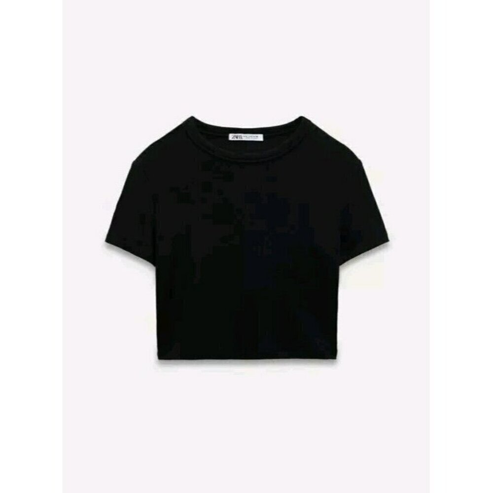 Zara Black Crop-Top Stretch Short Sleeve Size M NWT 3519 025